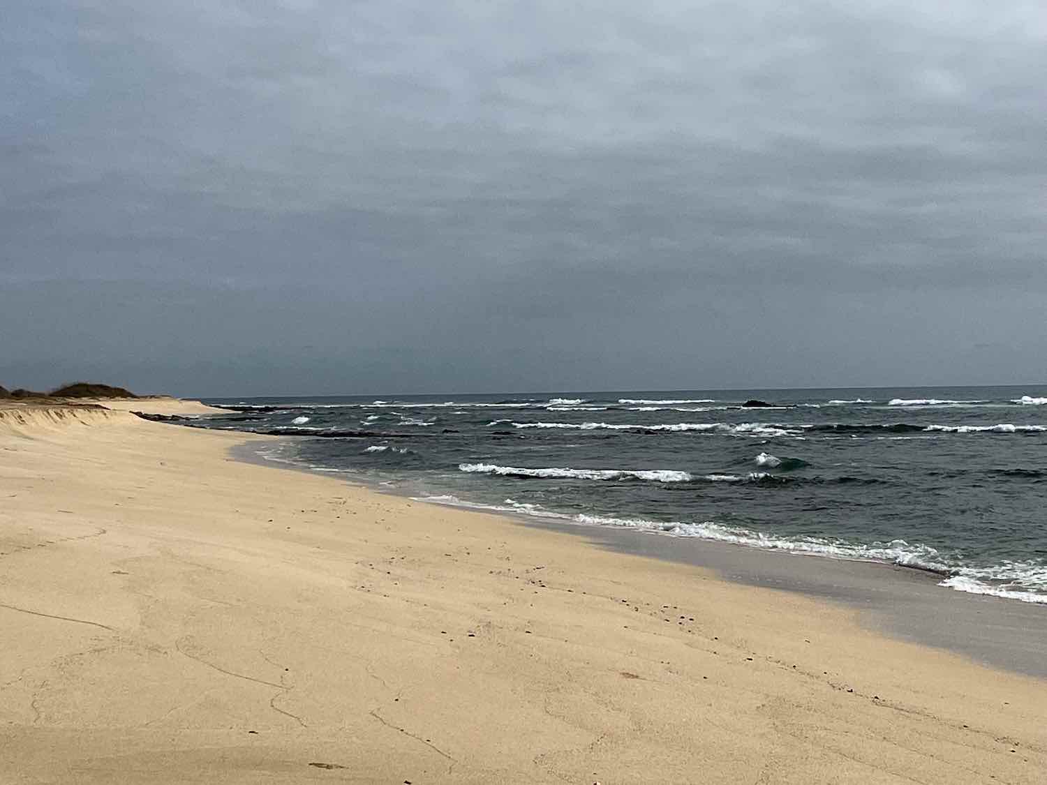 View to the south: White sand beach up to the southern boundary of the land